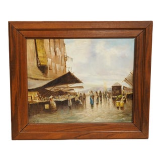 Small 19th Century Italian Oil on Canvas of an Outdoor Market Scene For Sale