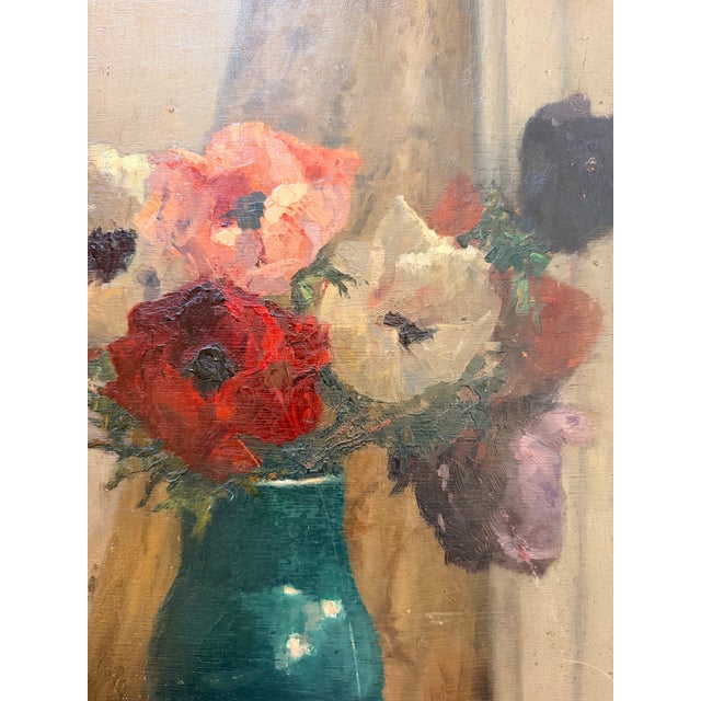 1960s Bouquet of Anemones, Oil Painting on Panel, Signed Charles Martin-Sauvaigo 1966 For Sale - Image 5 of 12