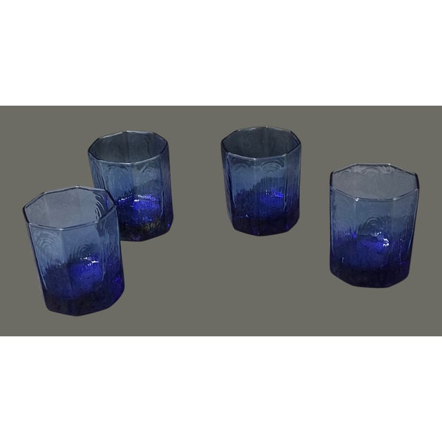 Late 20th Century Vintage Set of Four Libby Blue Octagon Shaped Drinking Tumblers Rocks Glasses For Sale - Image 5 of 6