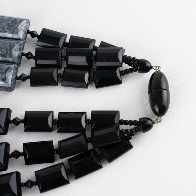 Plastic Angela Caputi Multi-Strand Resin Choker Necklace Black and Pearlized Gray For Sale - Image 7 of 12