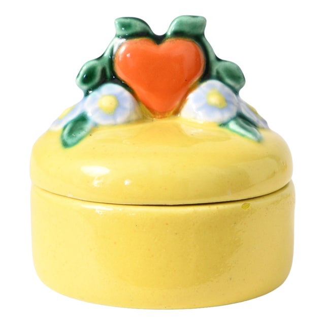 Small Yellow Ceramic Heart Box by Rudolf Podany for KWK Keramos, 1920s For Sale