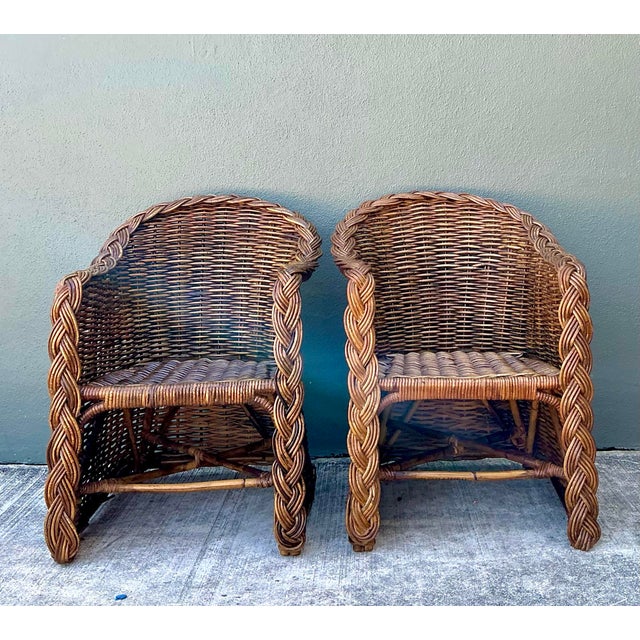 Vintage Woven Rattan Lounge Chairs - Pair For Sale - Image 12 of 12
