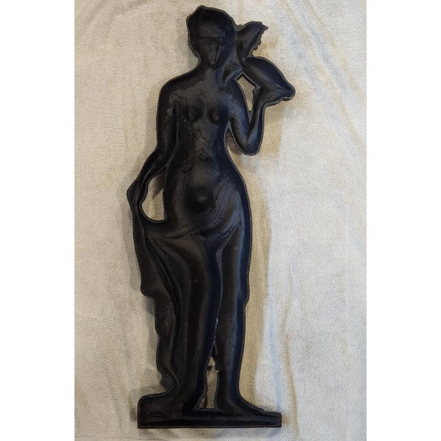 Art Deco Vintage Mid-Century Cast Iron Wall Sculpture - Persephone With Parrot For Sale - Image 3 of 8