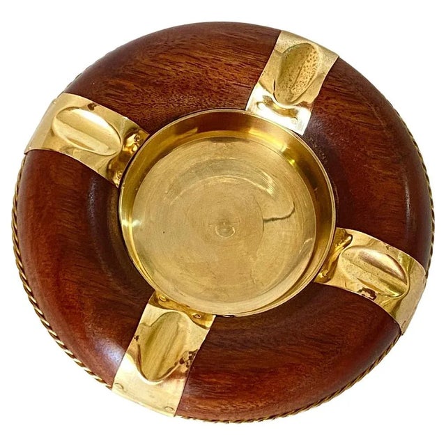 Wood and Brass Ashtray in Brown and Gold, France, 1970 For Sale - Image 10 of 10