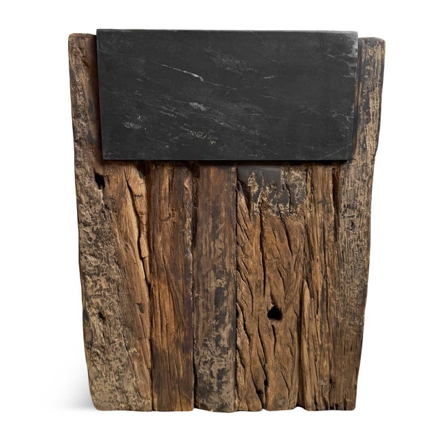 2020s Rustic Wood & Slate Side End Table For Sale - Image 5 of 9
