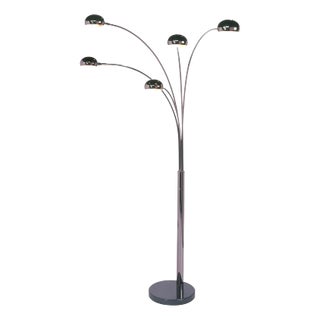Mushroom 5 Light Arc Floor Lamp - Satin Nickel, Black Marble Base, Dimmer Switch For Sale