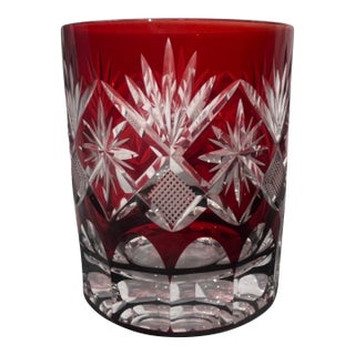 Late 20th Century Red Edo Kiriko Lowball Whiskey Glass For Sale