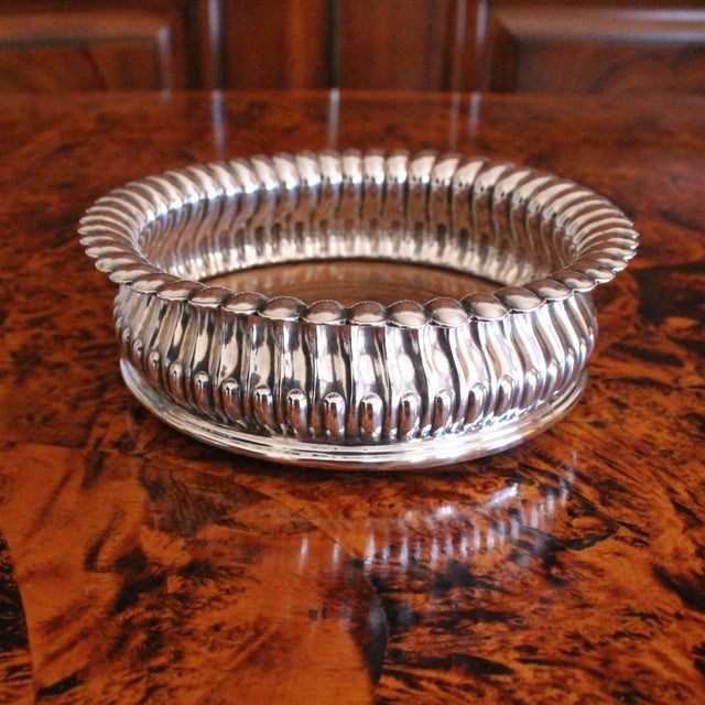 Pair of English Silver Plate Lotus Flower Wine Bottle Coasters For Sale - Image 6 of 9