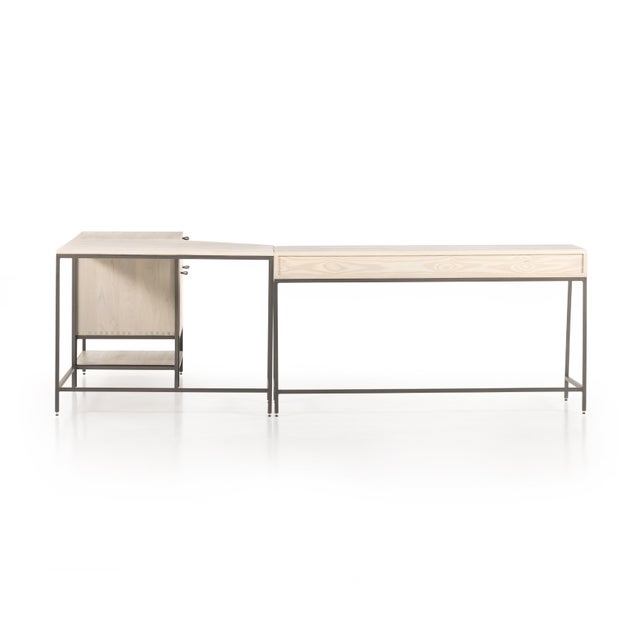 Four Hands Trey Desk System With Filing Cabinet, Dove Poplar For Sale - Image 9 of 12