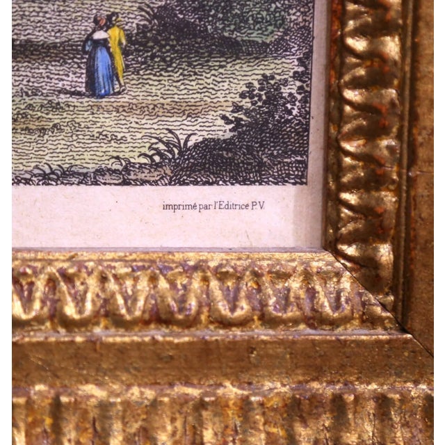 Green 19th Century French Hand Colored Engraving of Genoa by Zucchagni in Gilt Frame For Sale - Image 8 of 14