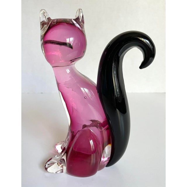 Glass Italian Venetian Murano Art Glass Pink and Black Cat For Sale - Image 7 of 10