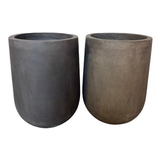 Pair of Monumental Cylinder Planters - Brutalist Bullet Form - Dark Slate For Sale