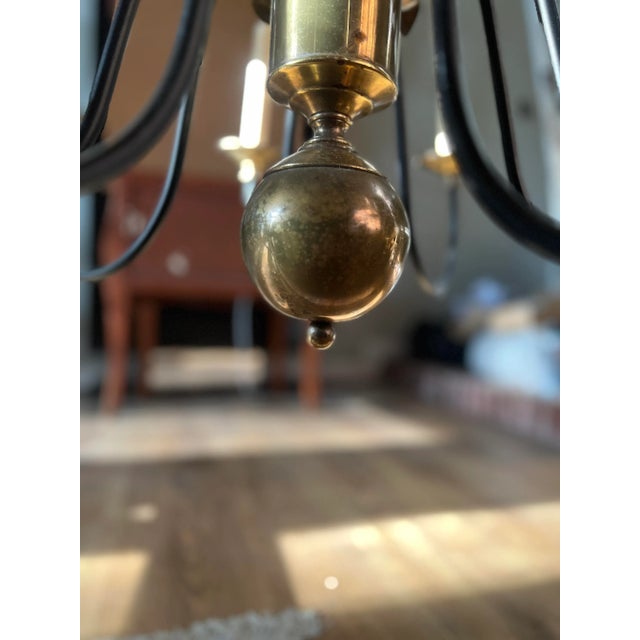 Brass Vintage Brass Palm Frond Leaf Tree 8 Light Chandelier Faux Bamboo Palm Beach For Sale - Image 8 of 10