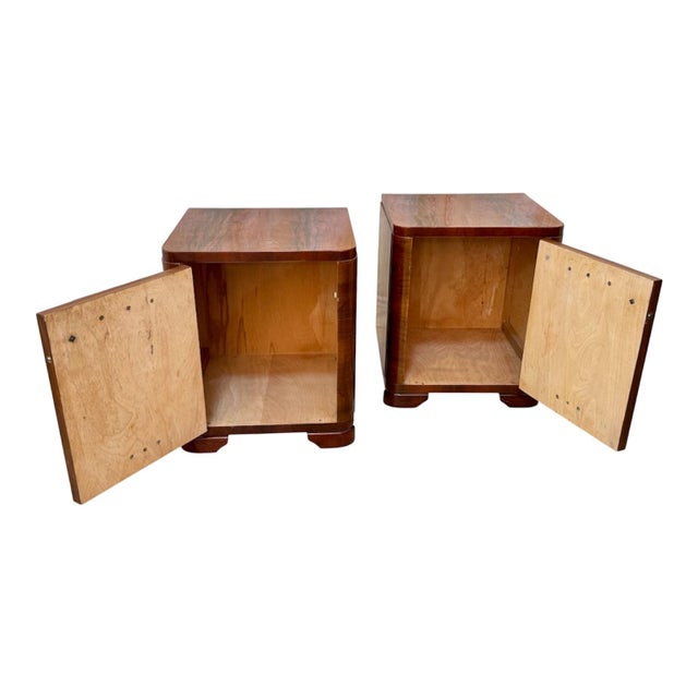 Art Deco Nightstands in Walnut Root Veneer with Conical Columns, 1930s, Set of 2 For Sale - Image 12 of 14