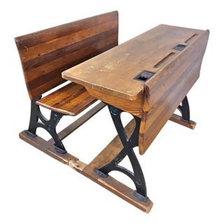 Vintage Dutch School Bench and Desk, 1920s, Set of 2 For Sale