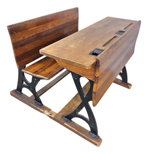 Vintage Dutch School Bench and Desk, 1920s, Set of 2