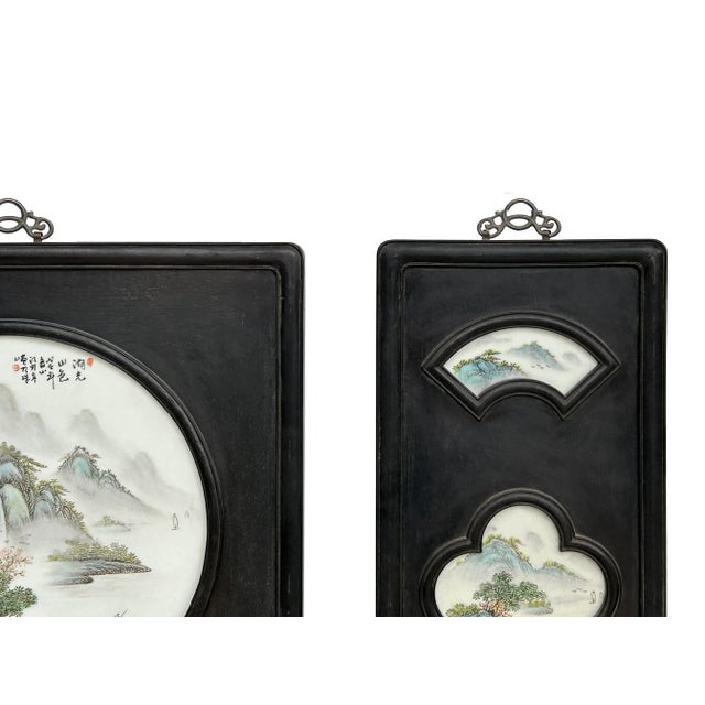 Chinese Mountain River Porcelain Painting Wall Panel 3 Pieces Set For Sale - Image 10 of 10