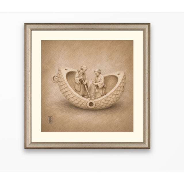 Japanese Edo Netsuke Archive Tadelakt Texture 8 by 8 Square Gallery Board Prints Set of 6 For Sale - Image 13 of 17