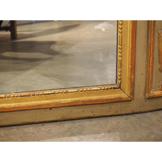Antique French Gray Painted and Giltwood Louis XVI Style Trumeau Mirror, C. 1880 For Sale - Image 11 of 18