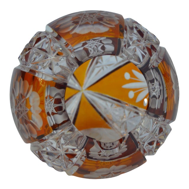 Mid-Century Bohemian Orange Crystal-Cut Ashtray For Sale
