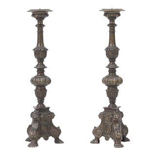 Antique Brass Church Candlesticks, Set of 2 For Sale