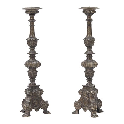 Antique Brass Church Candlesticks, Set of 2 For Sale