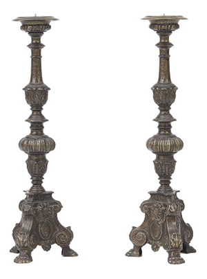 Antique Brass Church Candlesticks, Set of 2