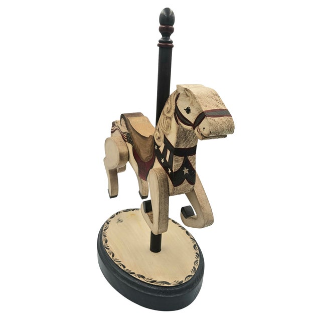 1980s Hand Carved Patriotic Wooden Horse, Signed & Dated Americana Folk Art Sculpture, 1987 For Sale - Image 5 of 11