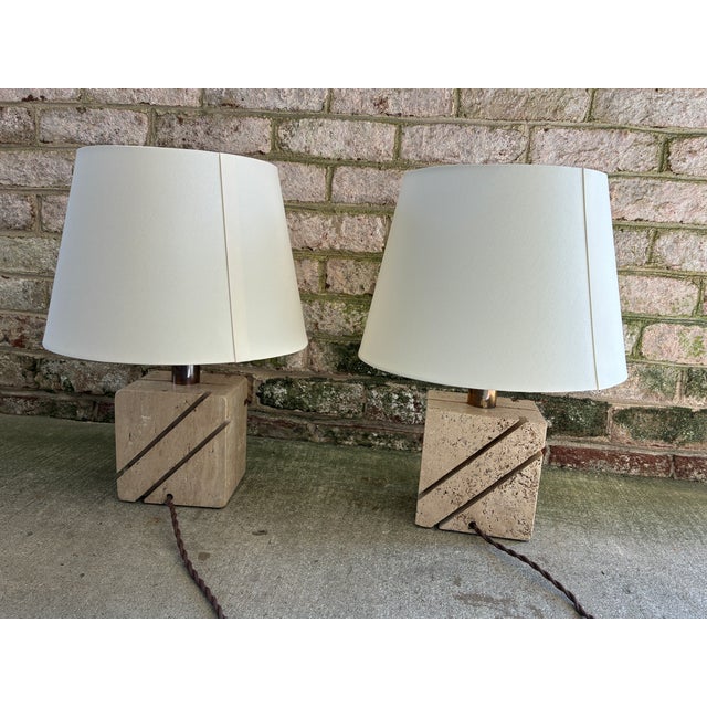 Vintage Travertine Table Lamps - a Pair For Sale - Image 13 of 14