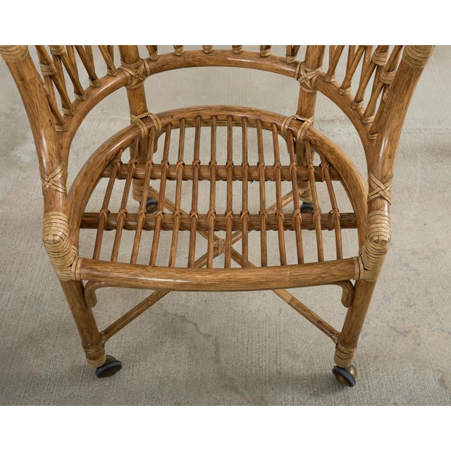 Set of Four McGuire Rattan Barrel Back Dining Chairs For Sale - Image 9 of 12