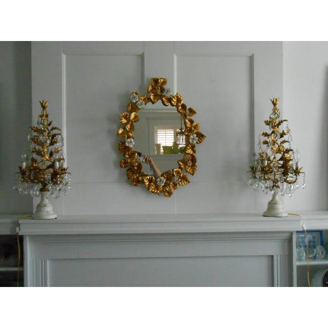 Italian Pair c1940's Hollywood Regency Topiary Form Cut Crystal/ Gilt Tole with Marble Girandoles/ Table Lamps. Auction...