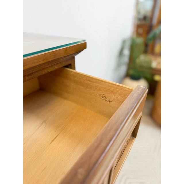 Brown Dixie MCM Tallboy Dresser Woven Drawer Fronts Brass Pulls Vintage Furniture For Sale - Image 8 of 11