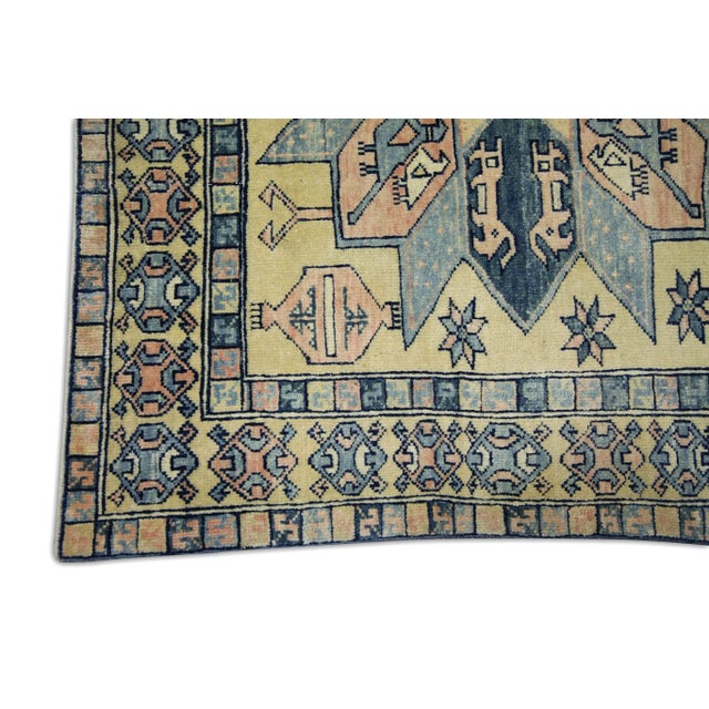 Tribal 1960s Blue & Pink Vintage Turkish Rug 4'11" X 6'7" For Sale - Image 3 of 7