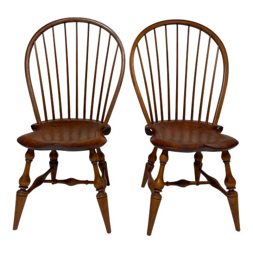 Pair of Dimes Bowback Vase Side Chairs in Olde Amber Finish