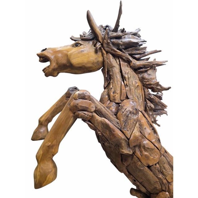 Vintage Rustic Life-Size Teak Root and Driftwood Rearing Horse Sculpture For Sale - Image 9 of 12