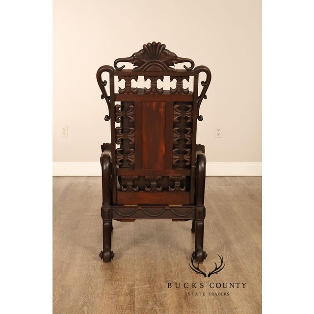 Exceptional 19th Century Anglo-Indian / Burmese Colonial Figural Carved Hardwood Throne Armchair For Sale - Image 10 of 18