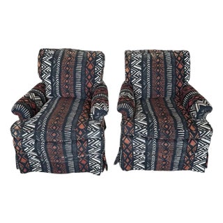 1990s Lounge Chairs With African Patterned Fabric - Set of 2 For Sale