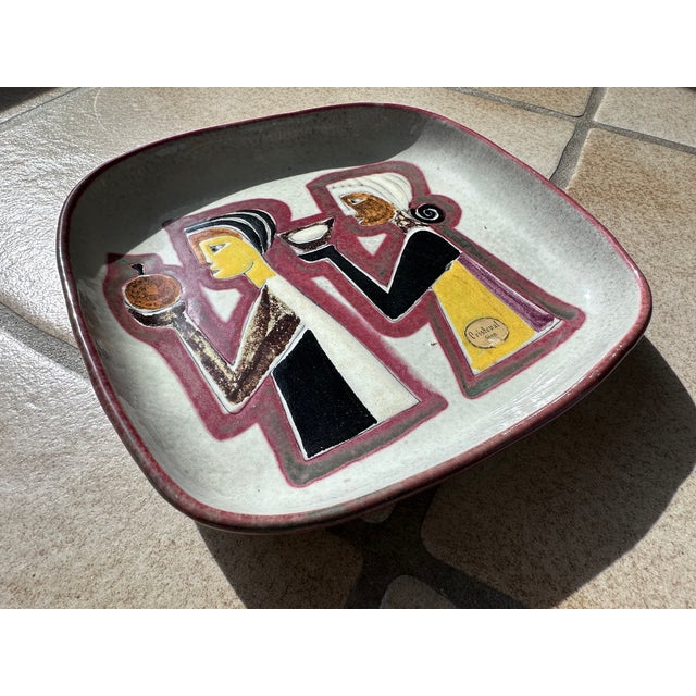 A modernist, hand-painted ceramic wall plaque attributed to Swiss studio ceramist Philippe Lambercy (1919–2006) and...