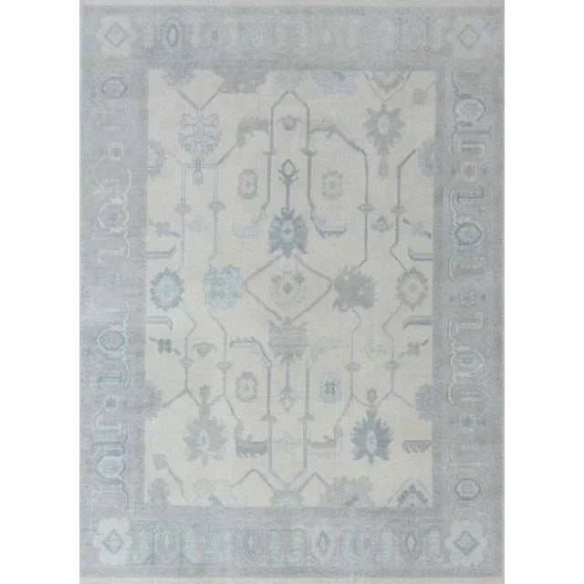 Modern Handknotted Oushak Rug in Dove Grey & Sky Blue, 4' x 6' For Sale
