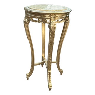1970s French Louis XVI Gold Beech Marble Side Table For Sale