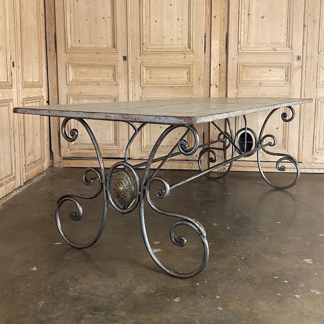 Mid-Century French Painted Oak and Wrought Iron Dining Table For Sale - Image 10 of 13