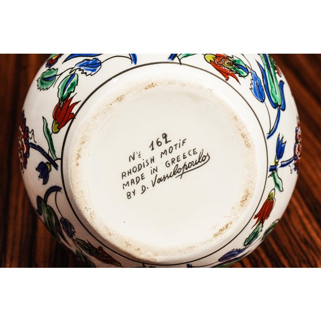 Vintage Mediterranean Hand Painted Colorful Rhodish Floral Pattern Ceramic Vase For Sale - Image 11 of 11