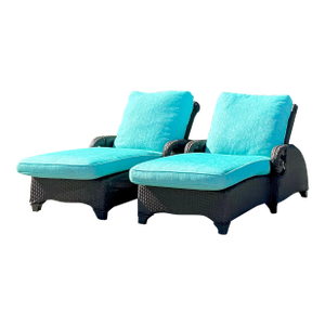 Vintage Coastal Woven Resin Rattan Chaise Lounges - a Pair