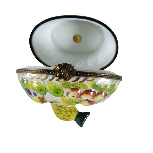 1980s Limoges France Peint Main Fruit Basket Trinket Box . Hand Painted . Pineapple Finial . Signed Cs For Sale - Image 11 of 13