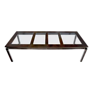 Dark Burl Wood Glass Top Inserts Two Extension boards Leaves Dining Table