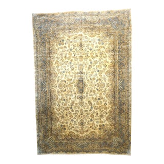 Antique Persian Kerman Wool 12x18 Tan, Ivory & Blue Handmand Area Rug #9902741 For Sale