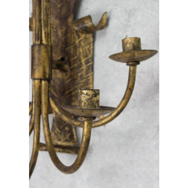 Pair of Spanish Mid-Century Gilt Metal Five-Arm Candle Sconces, 1950s For Sale In New York - Image 6 of 8