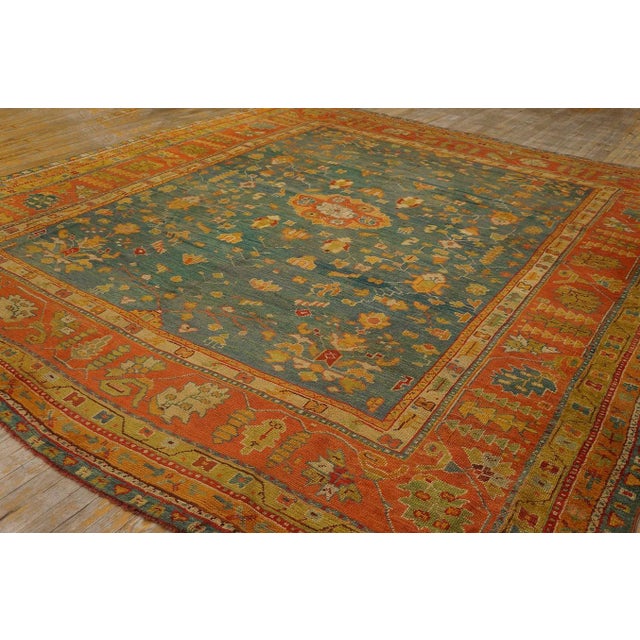 19th Century Marvelous Sky Blue Ground Color Medallion/Crest Pattern AntiqueTurkish Oushak Rug For Sale - Image 5 of 12