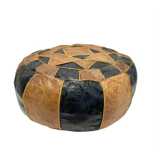 Mid-Century Modern Vintage Moroccan Patchwork Leather Ottoman, 1970s For Sale - Image 3 of 13