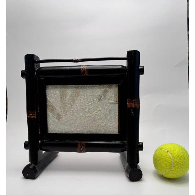 Black Asian Black Faux Bamboo Tabletop Picture Frame For Sale - Image 8 of 10